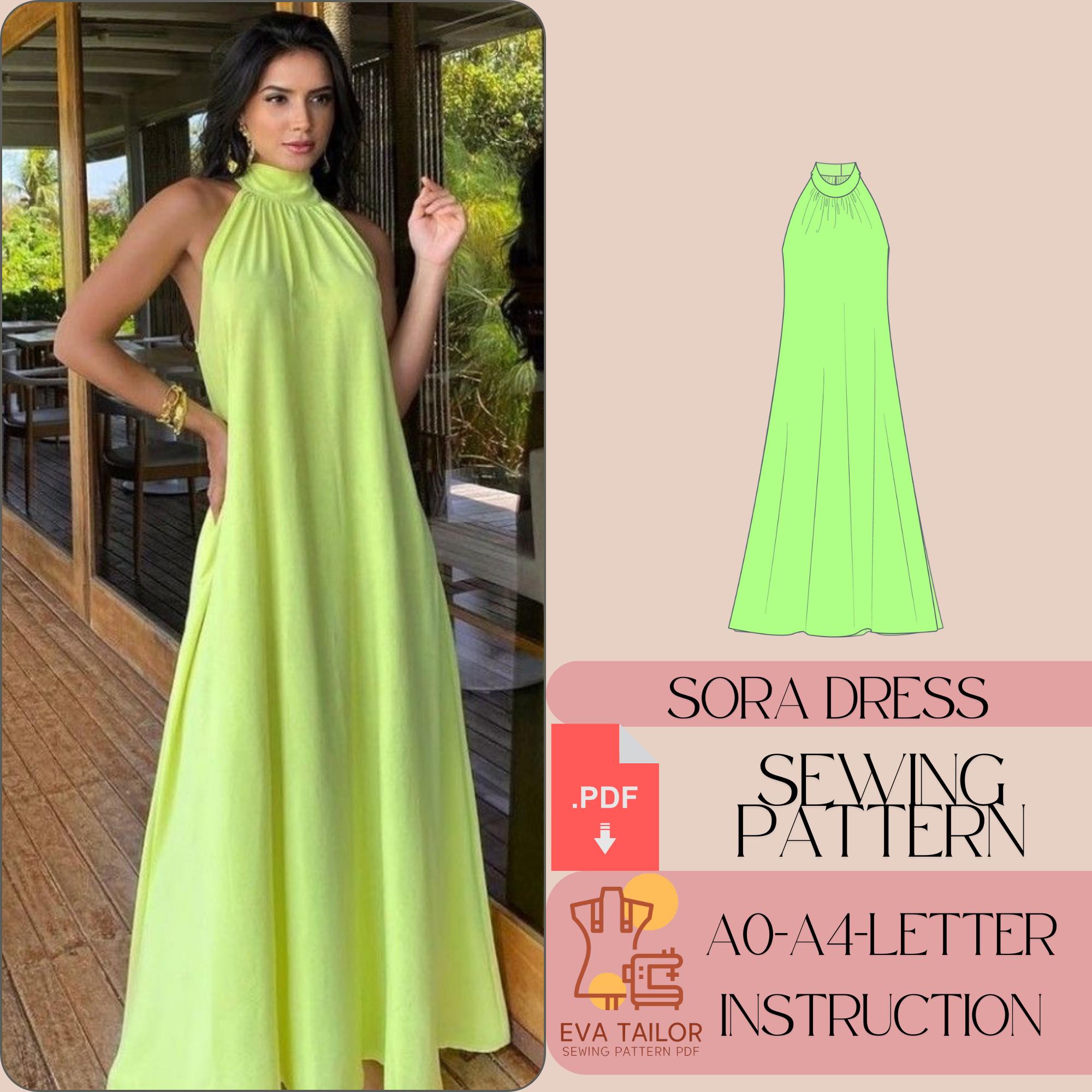 Halter Neck Maxi Evening Dress Sewing Pattern Sleeveless Long Summer Dress Bridesmaid Dress