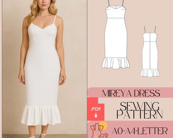 Midi Dress Sewing Pattern, Flounce Hem (PDF)