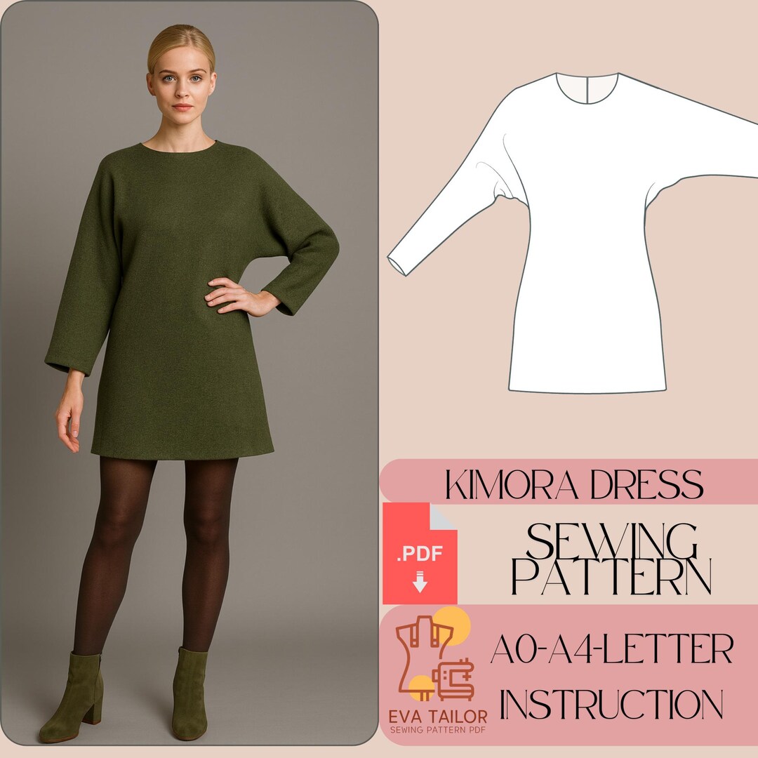 Kimono Long Sleeve Dress Sewing Pattern (PDF) - Etsy