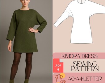 Wzór na sukienkę kimono z długim rękawem (PDF)