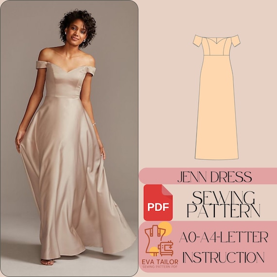 Formal Off-shoulder Satin Dress Sewing Pattern (PDF) - Etsy Formal Off-shoulder Satin Dress Sewing Pattern (PDF) - Etsy