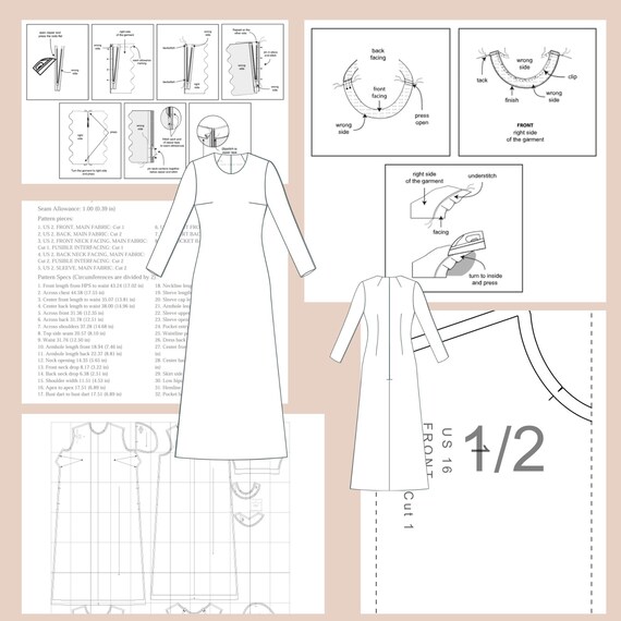 Long Sleeve A-line Dress Sewing Pattern (PDF) - Etsy