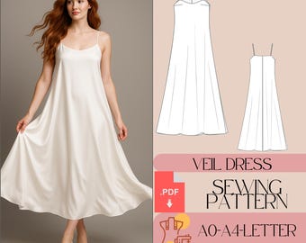 Long Tent Dress Sewing Pattern: Strap Neck, Bridal (PDF)