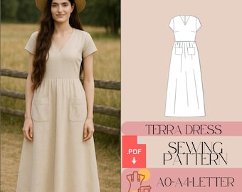 Patrón de costura para vestido midi cottagecore (PDF)