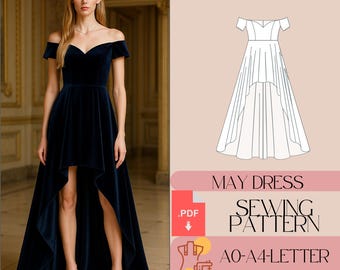 Patrón de costura para vestido de fiesta con hombros descubiertos (PDF)