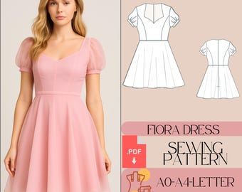 Puff Sleeve Mini Dress Sewing Pattern (PDF)