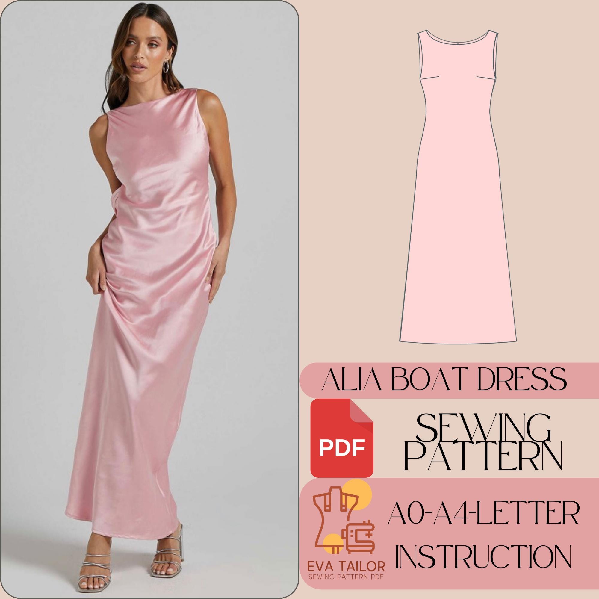 Satin Boat Neck Maxi Dress Sewing Pattern (PDF) - Etsy Satin Boat Neck Maxi Dress Sewing Pattern (PDF) - Etsy
