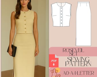 Conjunto de dos piezas / Patrón de costura de top corto y falda larga / Ropa de mujer DIY