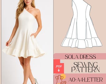One Shoulder Mini Dress Sewing Pattern (PDF)