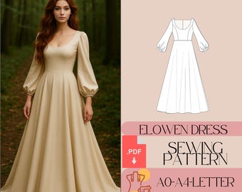 Puff Sleeve Boho Wedding Dress Sewing Pattern (PDF)