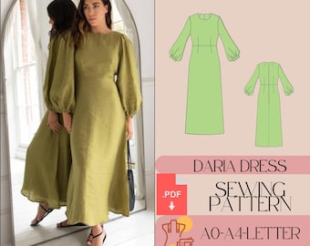 Flared Sleeve A-line Dress Sewing Pattern (PDF) - Etsy