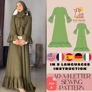 Abaya sömnadsmönster, moderiktig hijab, plus size (PDF)