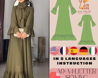 Abaya Sewing Pattern, Modest Hijab Fashion Patron Pattern, Plus Size (PDF)
