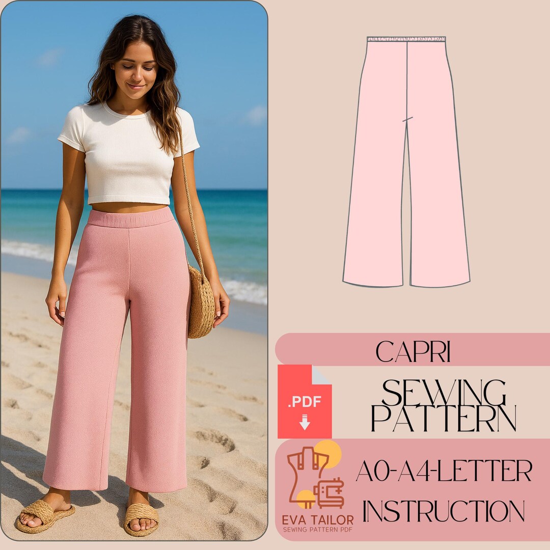 Capri Pattern Capri Linen Palazzo Pants Sewing Pattern (PDF) - Etsy