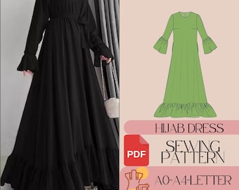 Eid Muslim Abaya Dress Sewing Pattern, Long Robe Kaftan Modest,  Hijab Maxi Dress, Evening Dress Pattern
