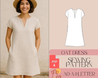 Linen Shift Dress V Neck Short Sleeve Sewing Pattern PDF