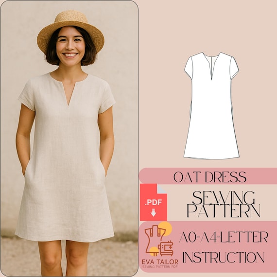 Linen Shift Dress V Neck Short Sleeve Sewing Pattern PDF - Etsy Linen Shift Dress V Neck Short Sleeve Sewing Pattern PDF - Etsy