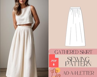 Long Gathered Skirt Sewing Pattern, Easy Summer Skirt (PDF)