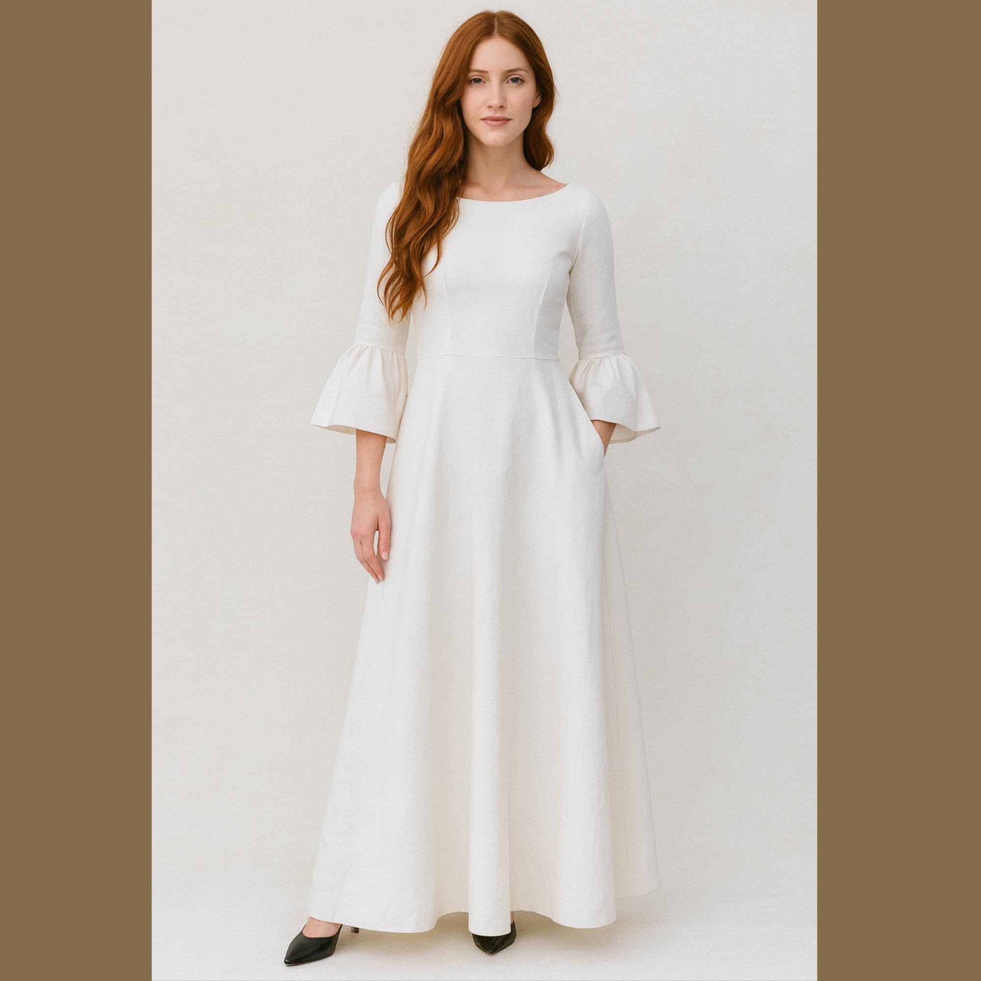 A-line Evening Dress Sewing Pattern, Flared Sleeve (PDF Pattern) - Etsy