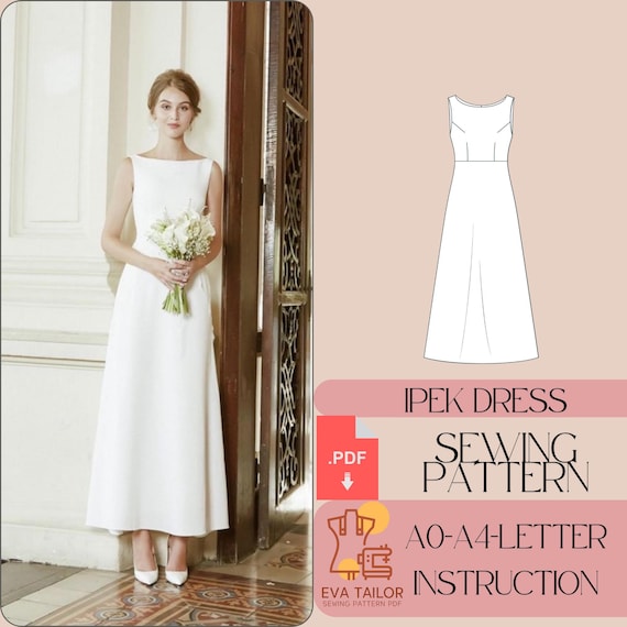 A-line Boat Neck Wedding Dress Sewing Pattern (PDF) - Etsy A-line Boat Neck Wedding Dress Sewing Pattern (PDF) - Etsy