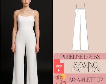 Spaghetti Strap Jumpsuit Schnittmuster, formeller Anlass (PDF-Muster)