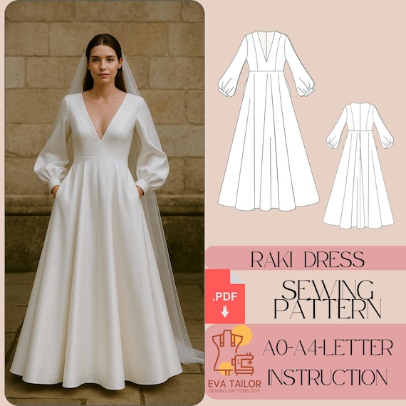 bridal gown dress patterns A-LINE WEDDING with Floral Lace Pattern The detachable long sleeves form a collar of floral patterns Ball Gown Sewing Pattern, Strap