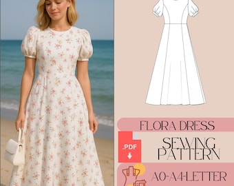 Patron Robe Midi Cottagecore PDF – Manches Bouffantes Vintage
