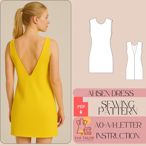 Backless Mini Dress Sewing Pattern: Basic Open Back, US 2-30 (PDF Pattern)  - Etsy