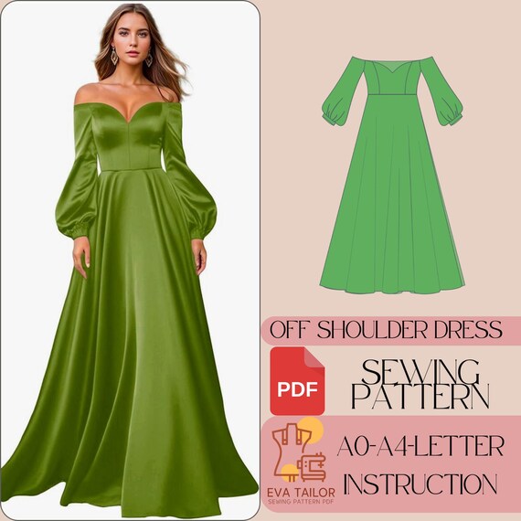 off shoulder dress sewing pattern Evyn Dress/Top PDF Off Shoulder Dress Sewing Pattern