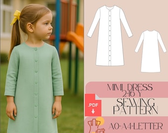 Girls Buttoned Dress Sewing Pattern (PDF)