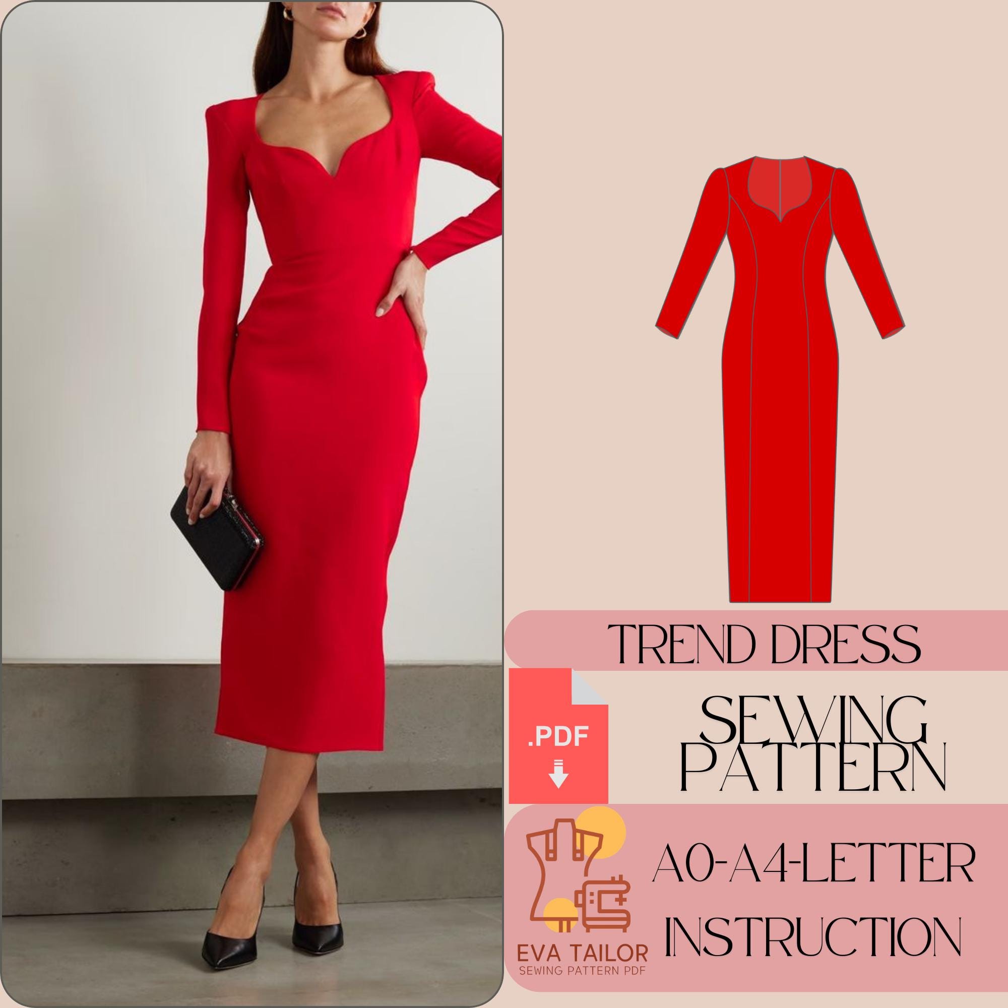 long sleeve pencil dress pattern Off Shoulder Long Sleeve Cocktail Evening Dress Sewing Pattern Midi Pencil Dress