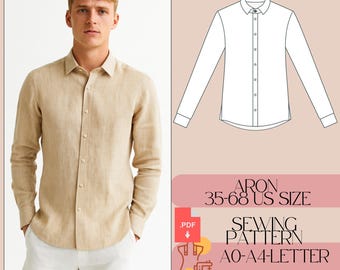 Patrón de costura para camisa clásica de lino para hombre, talla grande (patrón PDF)