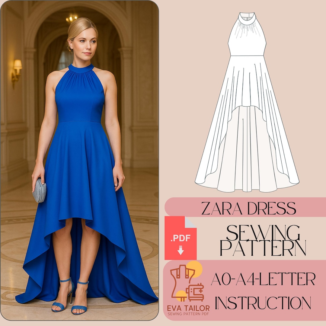 Halter Neck High Low Dress Sewing Pattern (PDF) - Etsy