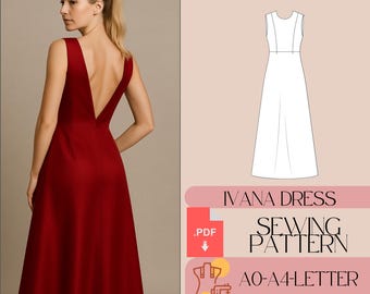 Maxi Backless Evening Dress Sewing Pattern (PDF)