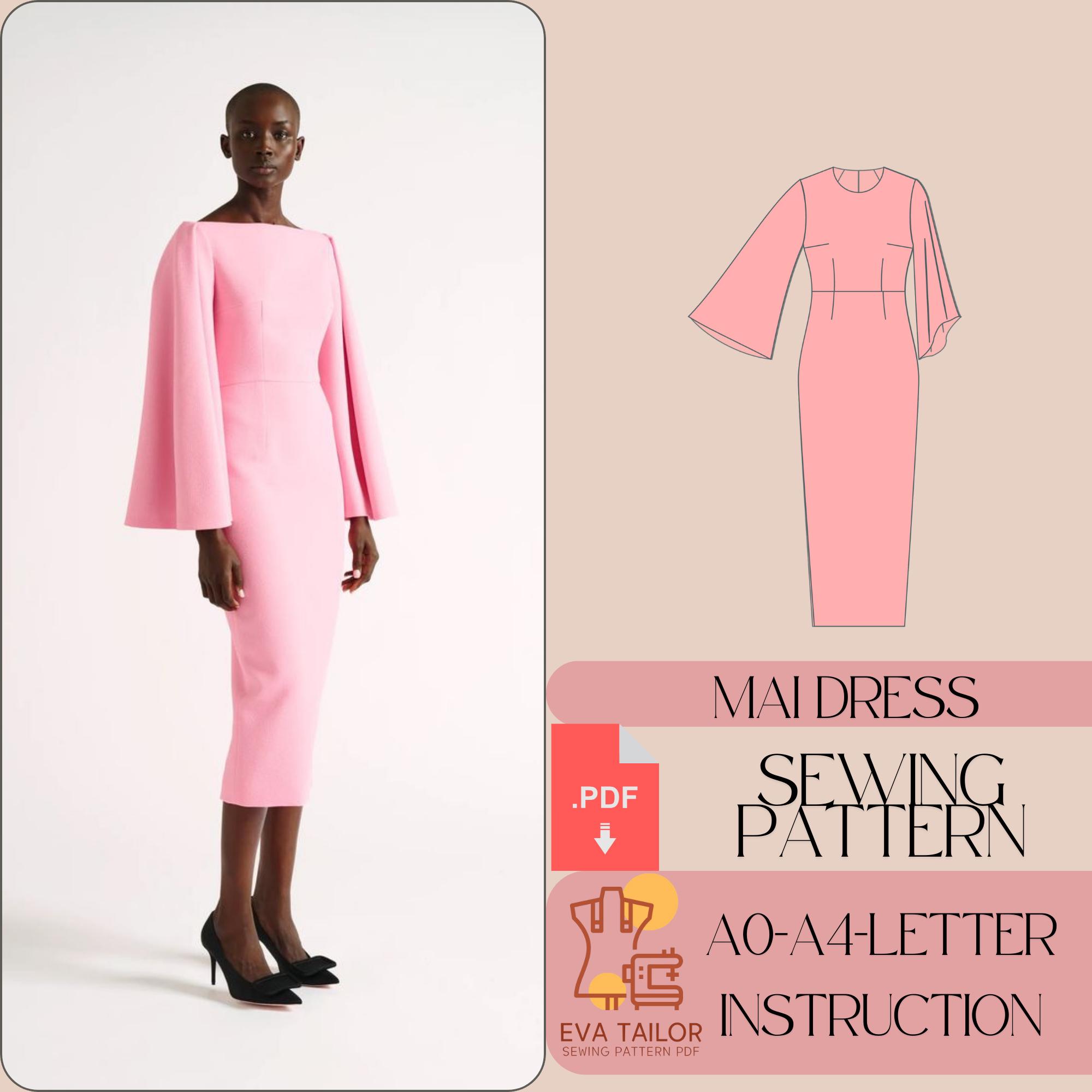 Flared Sleeve Pencil Dress Sewing Pattern (PDF) - Etsy