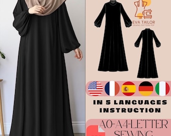Patrón de costura de vestido abaya, caftán musulmán modesto (PDF)