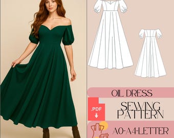 Off Shoulder Maxi Dress Sewing Pattern | Puff Sleeve Gown (PDF) - Etsy