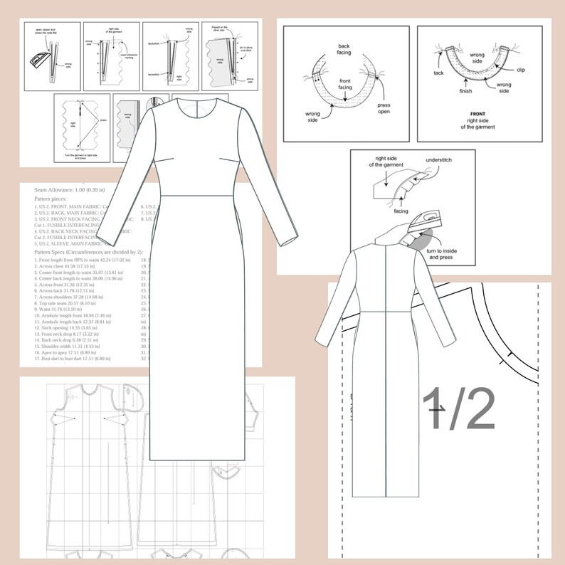 Long Sleeve Midi Dress Sewing Pattern (PDF) - Etsy