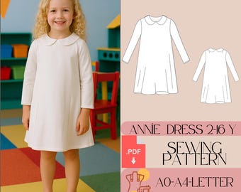 Girls' Peter Pan Collar Tent Dress Sewing Pattern (PDF)