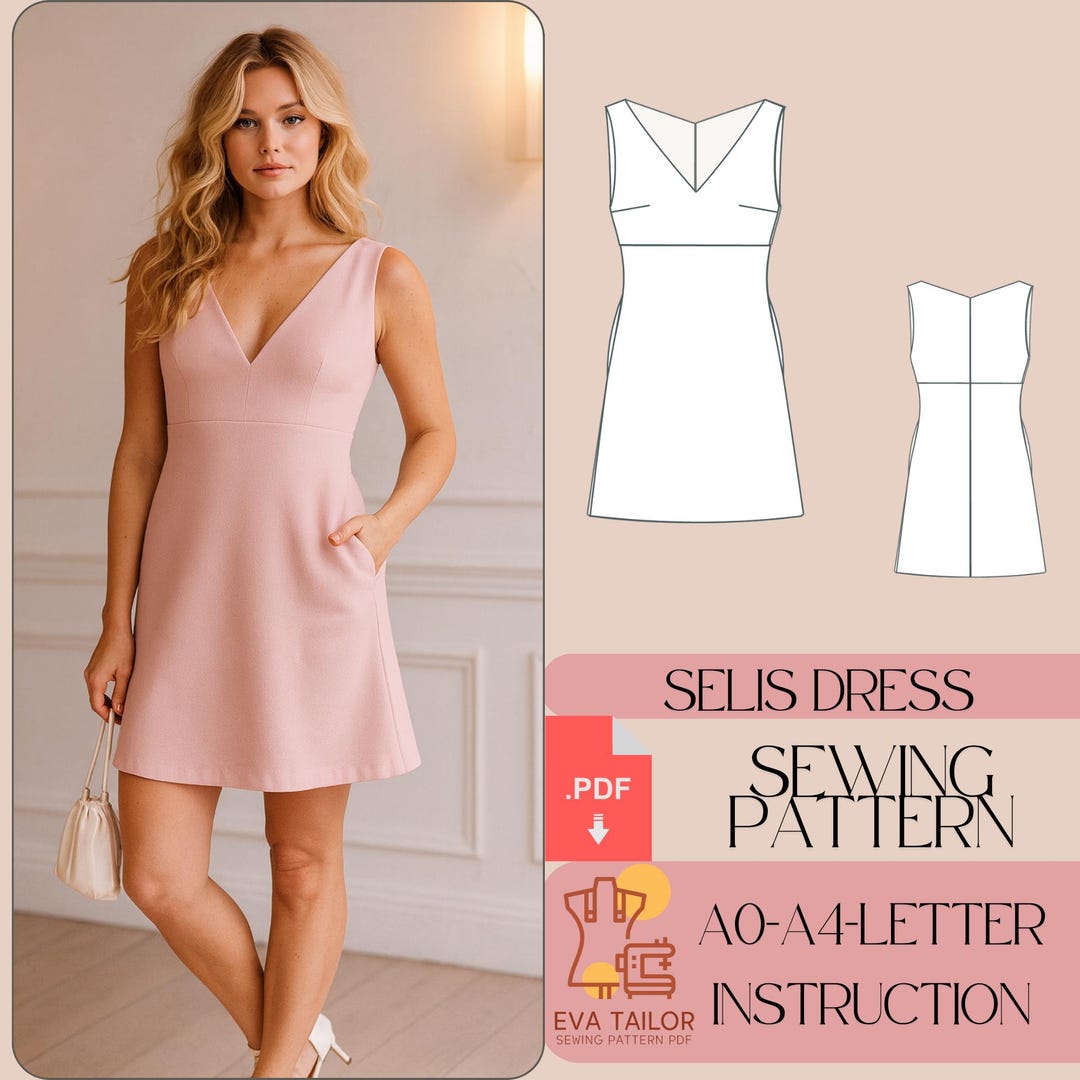 A-line Mini Dress Sewing Pattern | Deep V-neck (PDF Pattern) - Etsy