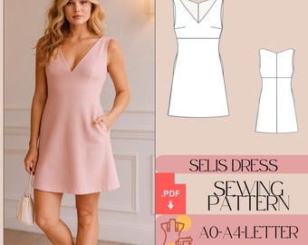 A-Linie Minikleid Schnittmuster | Tiefem V-Ausschnitt (PDF-Schnittmuster)