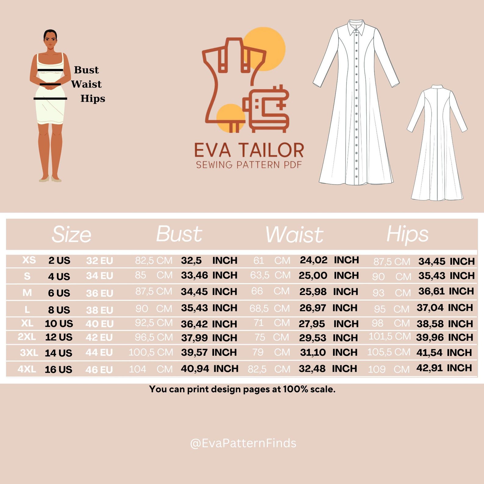 Buttoned Maxi Dress Sewing Pattern: Modest Abaya, Kaftan Robe (PDF ...
