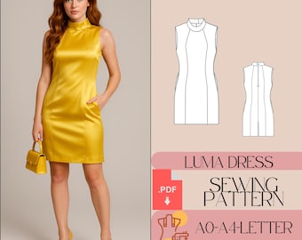 Mini Dress Sewing, Cocktail Evening Dress (PDF Pattern A0-A4-LETTER)