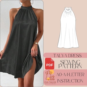 Halter Neck Mini Cocktail Dress Pattern Mini Summer Dress Pattern PDF Digital Sewing Pattern
