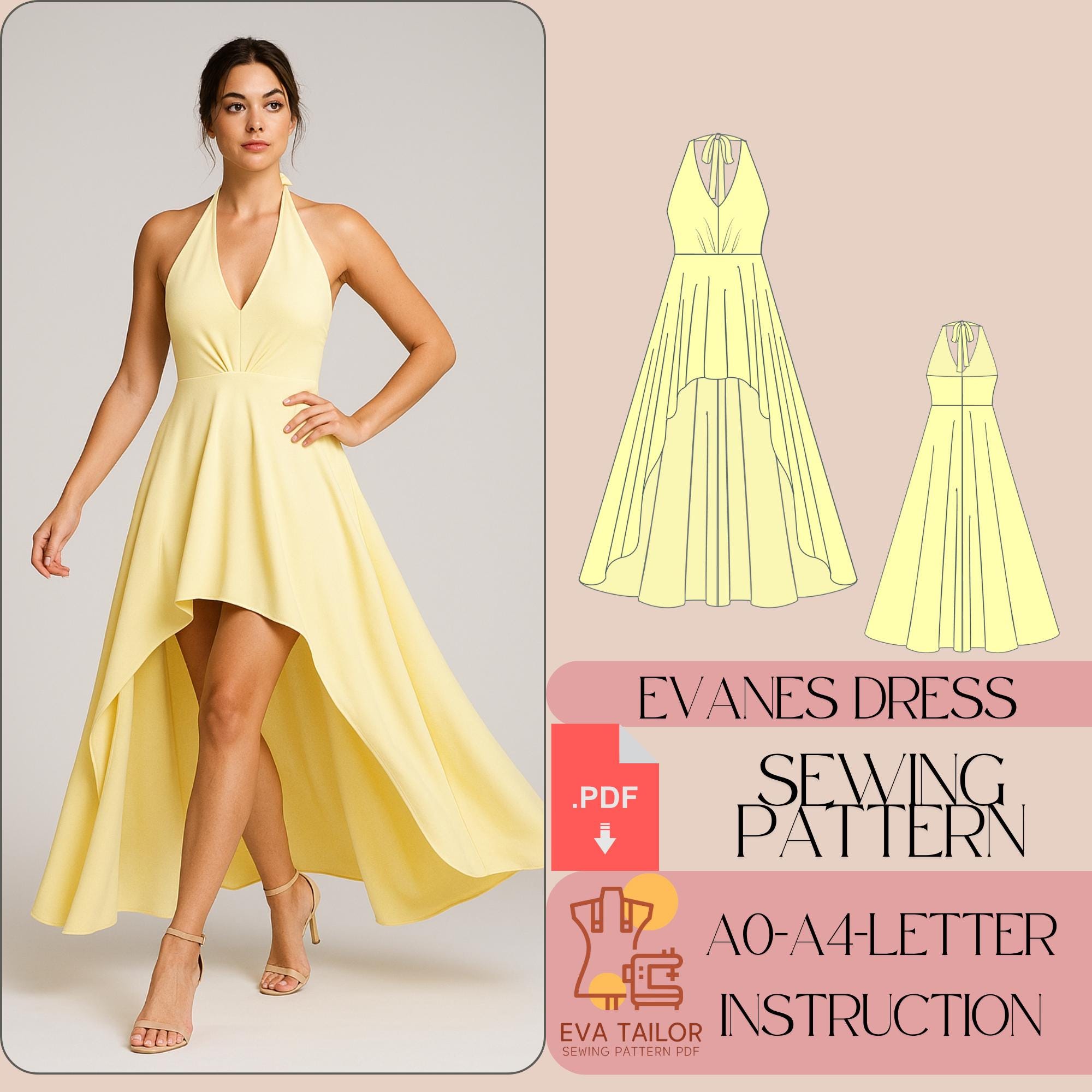 Halter Neck Hi-low Dress Sewing Pattern (PDF) - Etsy Halter Neck Hi-low Dress Sewing Pattern (PDF) - Etsy