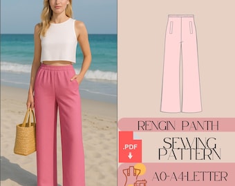 Wide Leg Pants Sewing Pattern, High Waist Trousers (PDF Pattern)