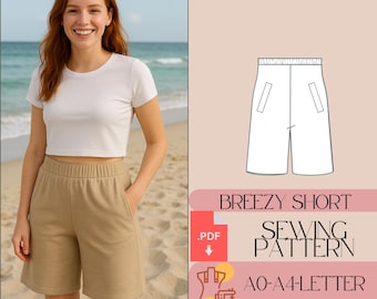 Mini short d'été à jambe large avec motif de poche Short à taille élastique