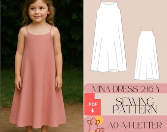 Girls' Summer Strap Dress Sewing Pattern, Beginner Friendly (PDF)
