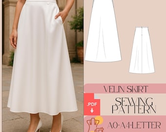 A-Line Maxi Skirt Sewing Pattern, High Waisted with Pockets (Digital PDF)