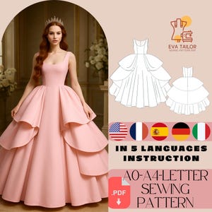 Prinzessinnenkleid Schnittmuster, Ballkleid, Hochzeitskleid, voluminöses Abschlussballkleid